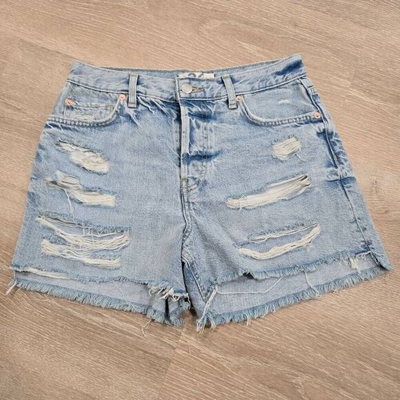 Free People Shorts Womens 26 Blue Denim Distressed 100% Cotton Casual Button-Fly - Picture 8 of 8